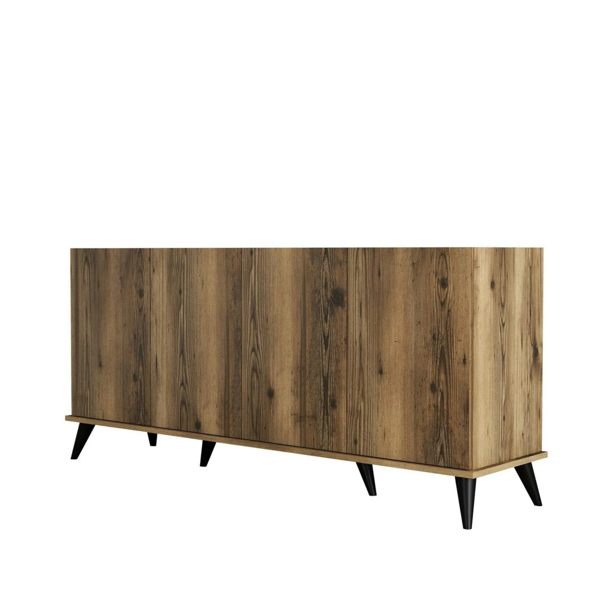 Buffet moderne 4 portes effet noyer et marbre noir UMEA