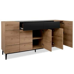 Buffet moderne 5 portes 1 tiroir décor bois et noir ALVA