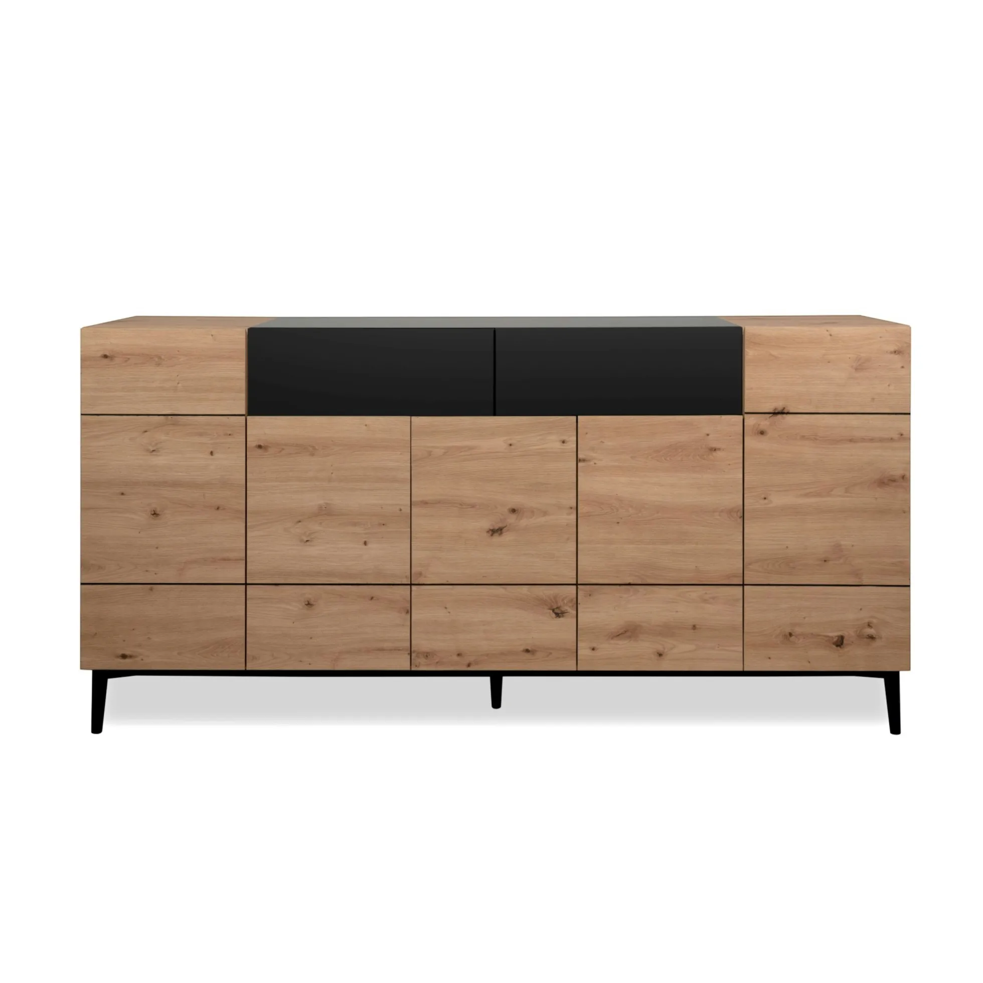 Buffet moderne 5 portes 1 tiroir décor bois et noir ALVA