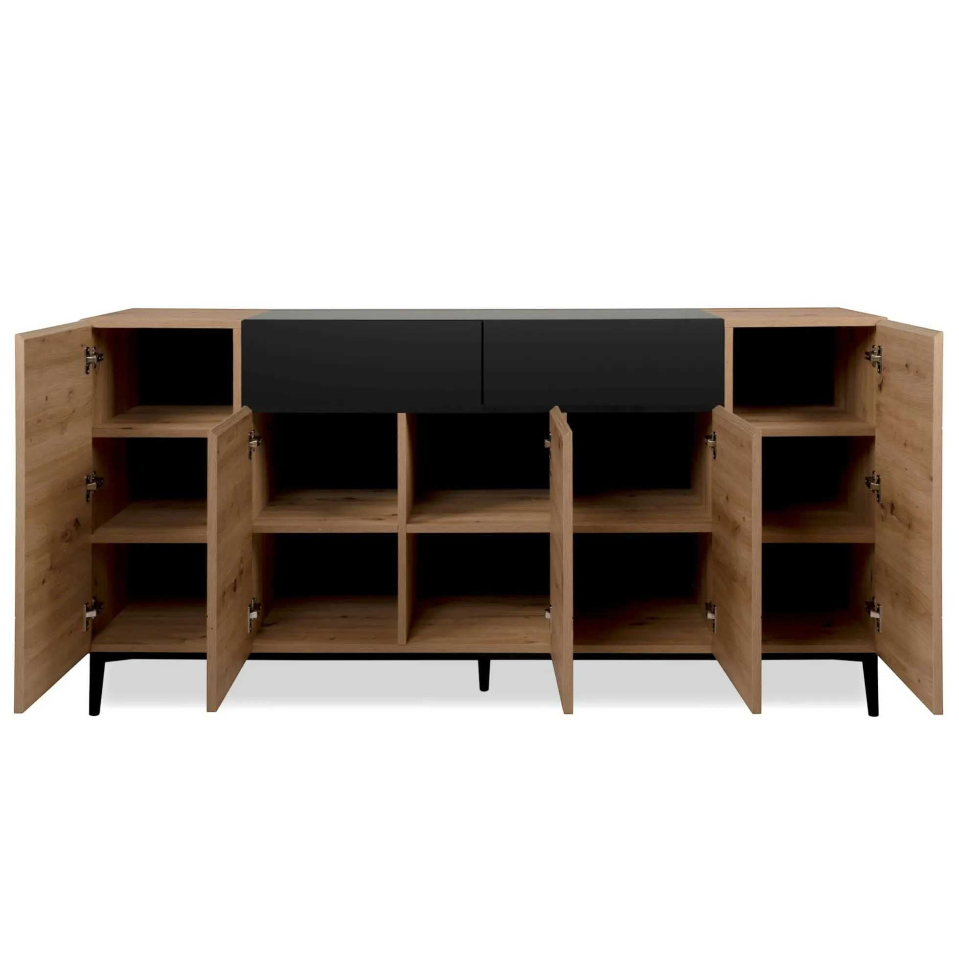 Buffet moderne 5 portes 1 tiroir décor bois et noir ALVA