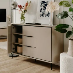 Buffet moderne taupe 2 portes 3 tiroirs AVIO