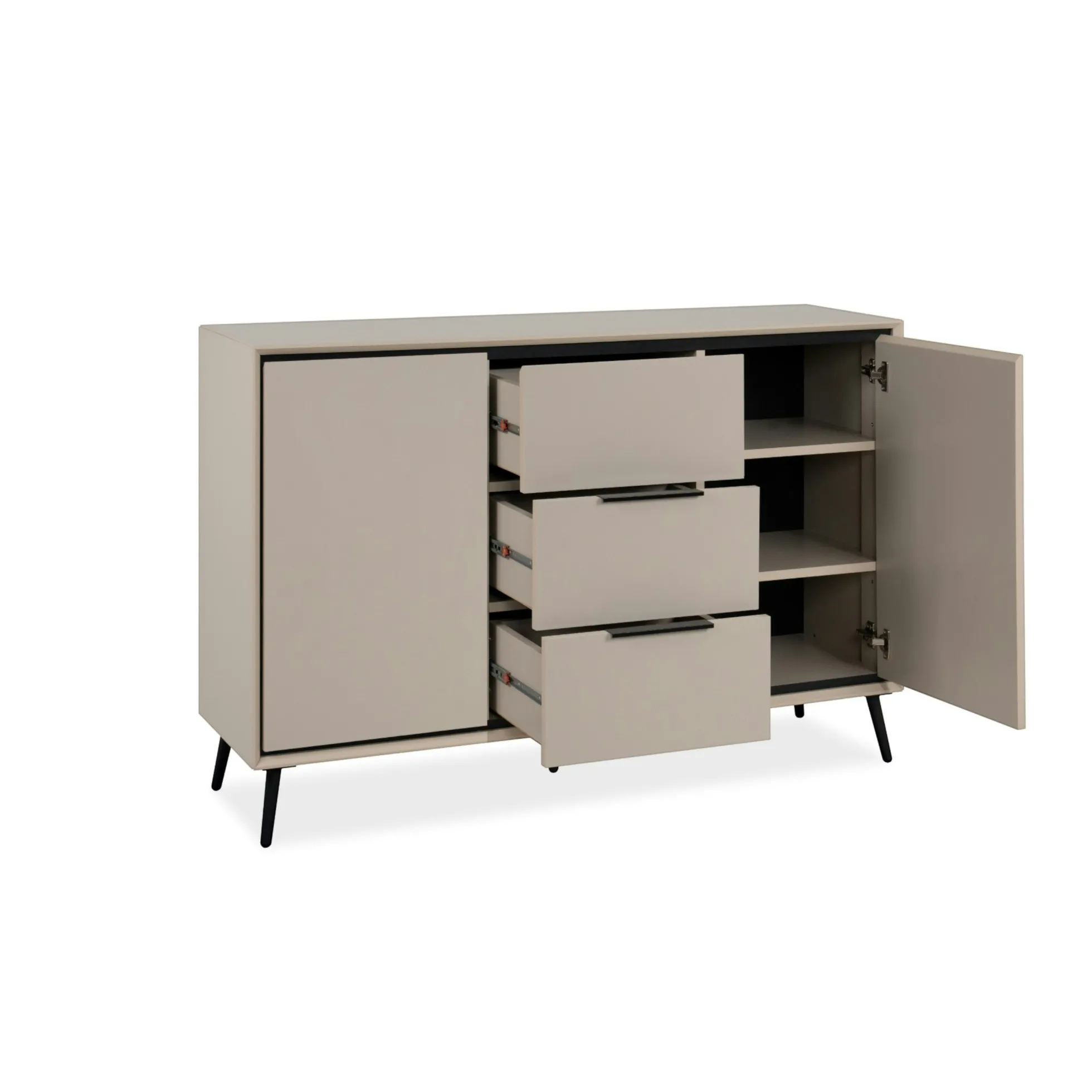 Buffet moderne taupe 2 portes 3 tiroirs AVIO