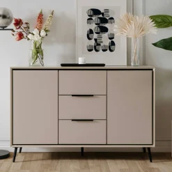 Buffet moderne taupe 2 portes 3 tiroirs AVIO