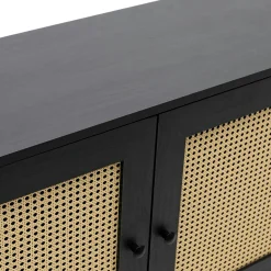 Buffet noir bohème avec cannage, 2 portes 3 tiroirs VAREN