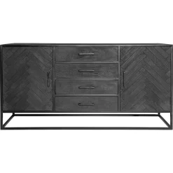 Buffet noir en bois 2 portes motif chevron 165 cm ALVERA