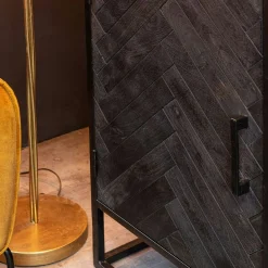 Buffet noir en bois 2 portes motif chevron 165 cm ALVERA
