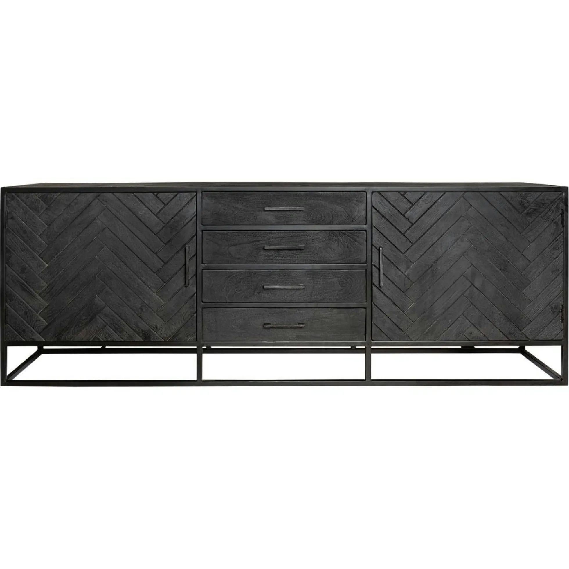 Buffet noir en bois 2 portes motif chevron 210 cm ALVERA