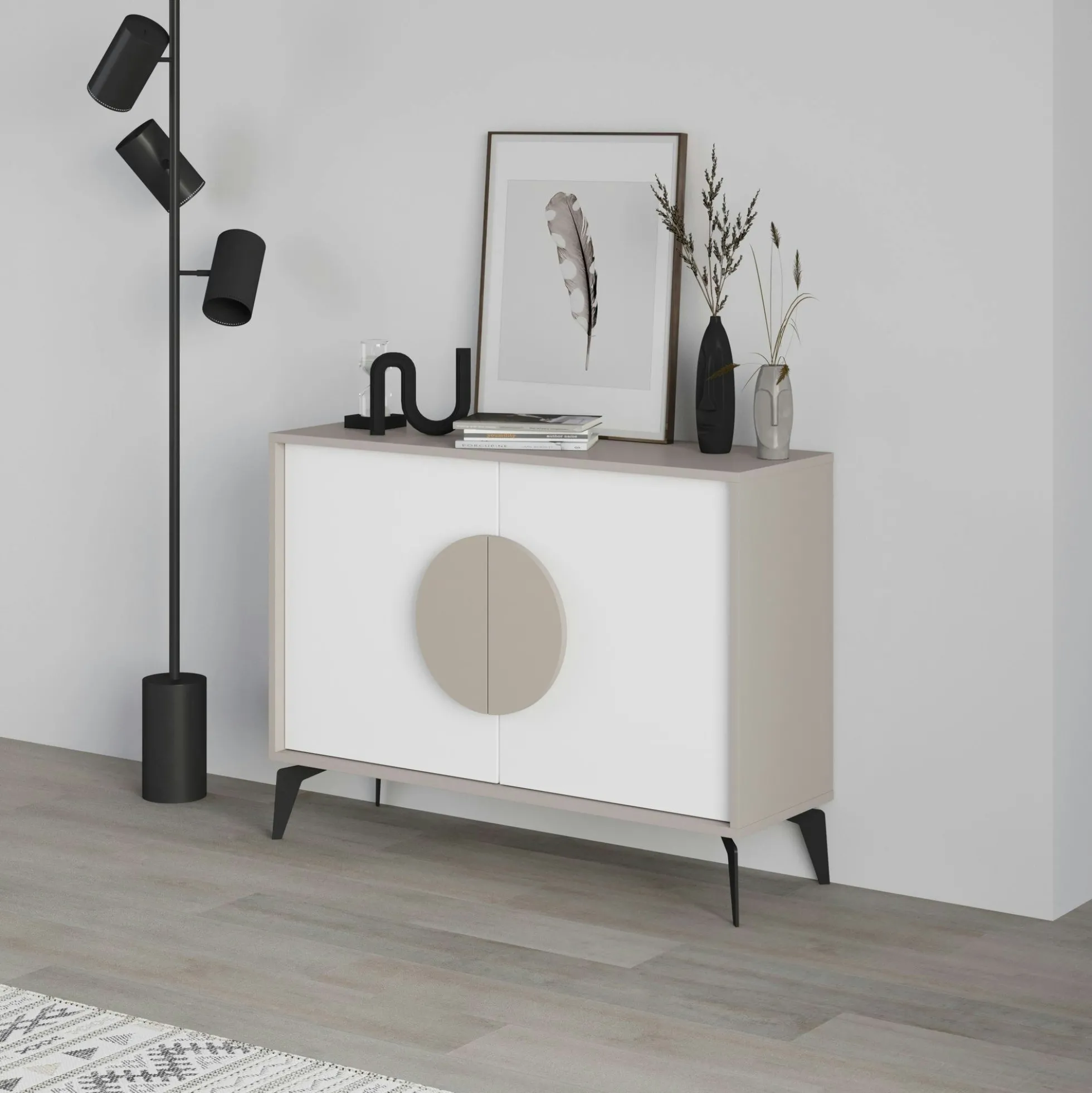 Buffet 2 portes blanc et moka poignée circulaire JENA
