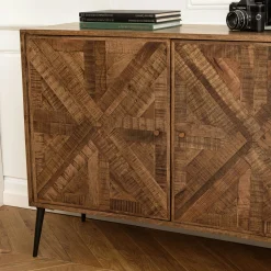 Buffet 3 portes bois recyclé marqueterie KORKAI