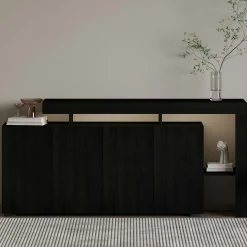 Buffet 4 portes décor bois noir à cadre ouvert AURA