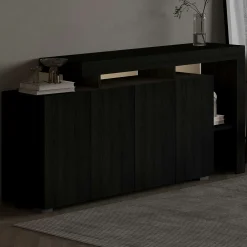 Buffet 4 portes décor bois noir à cadre ouvert AURA