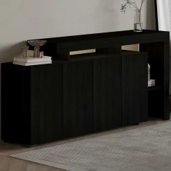 Buffet 4 portes décor bois noir à cadre ouvert AURA