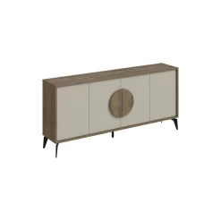 Buffet 4 portes décor chêne et sable poignée circulaire JENA