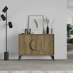 Buffet 2 portes décor chêne poignée circulaire JENA