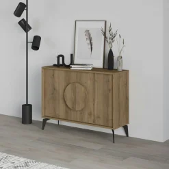 Buffet 2 portes décor chêne poignée circulaire JENA