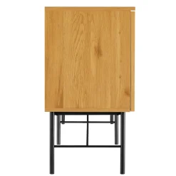 Buffet 4 portes décor effet bois rainuré noir et naturel OLETTA