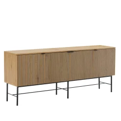 Buffet 4 portes décor effet bois rainuré noir et naturel OLETTA