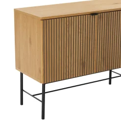Buffet 4 portes décor effet bois rainuré noir et naturel OLETTA