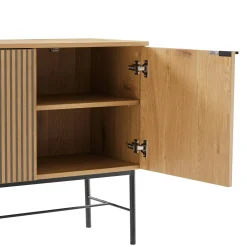 Buffet 4 portes décor effet bois rainuré noir et naturel OLETTA
