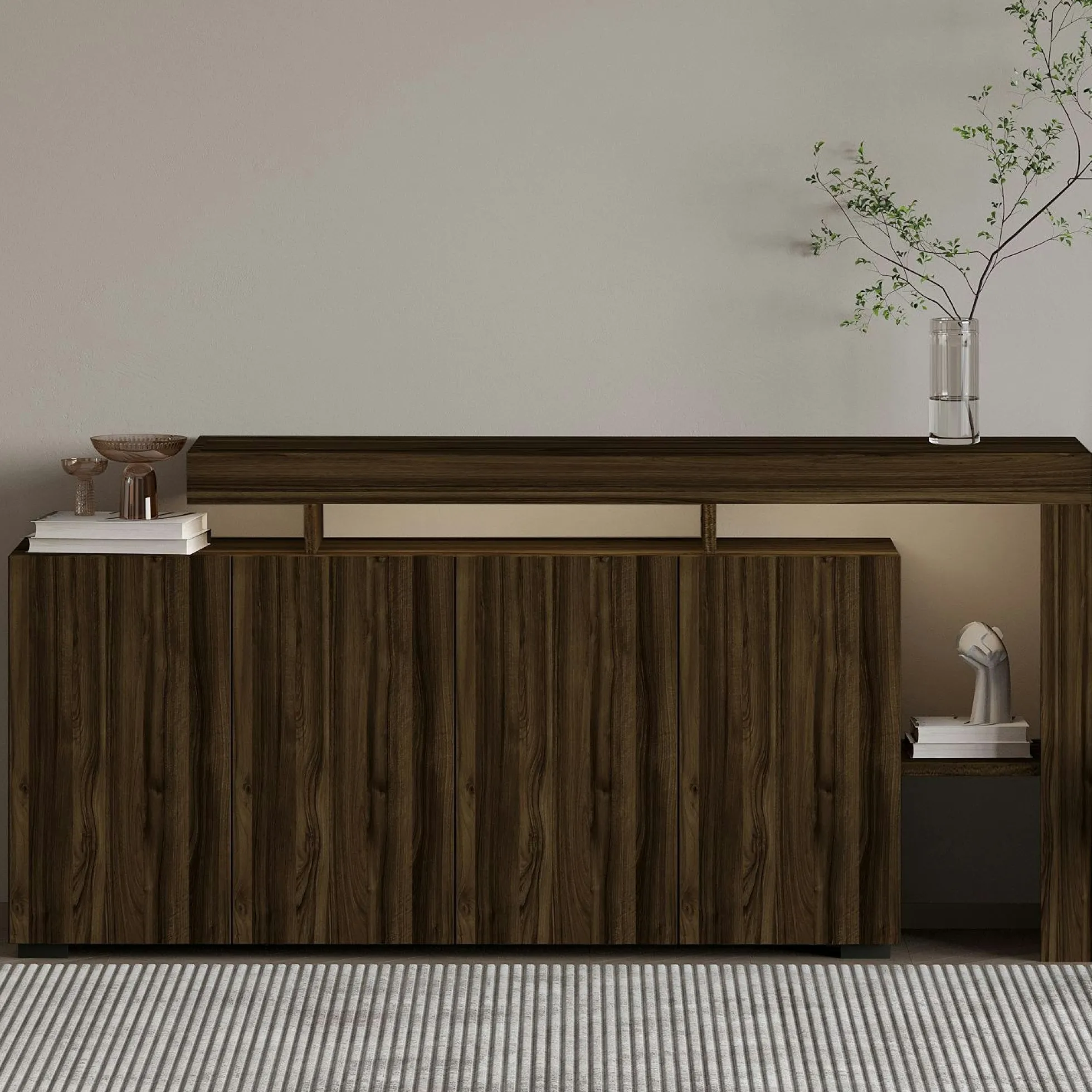 Buffet 4 portes décor noyer à cadre ouvert AURA