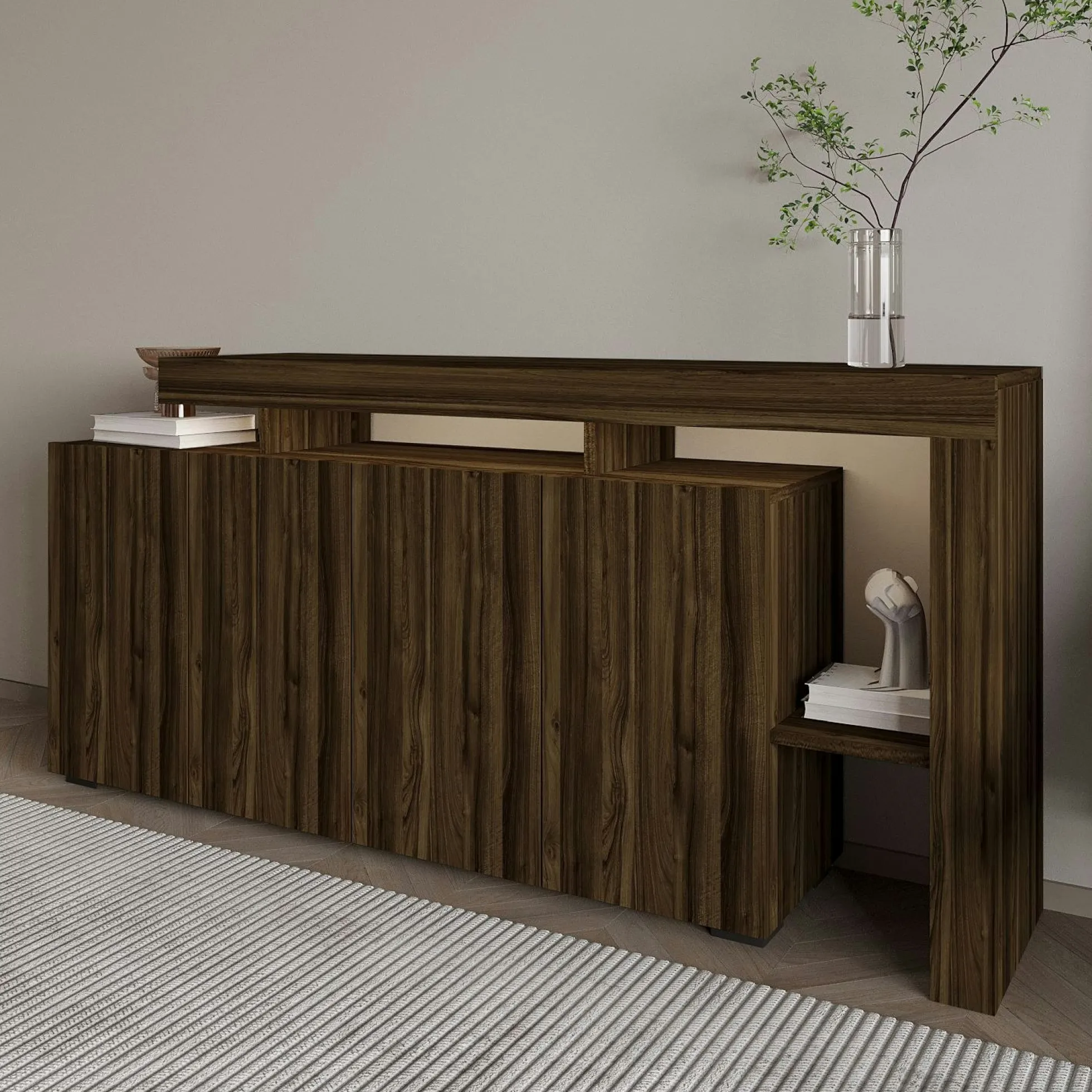 Buffet 4 portes décor noyer à cadre ouvert AURA