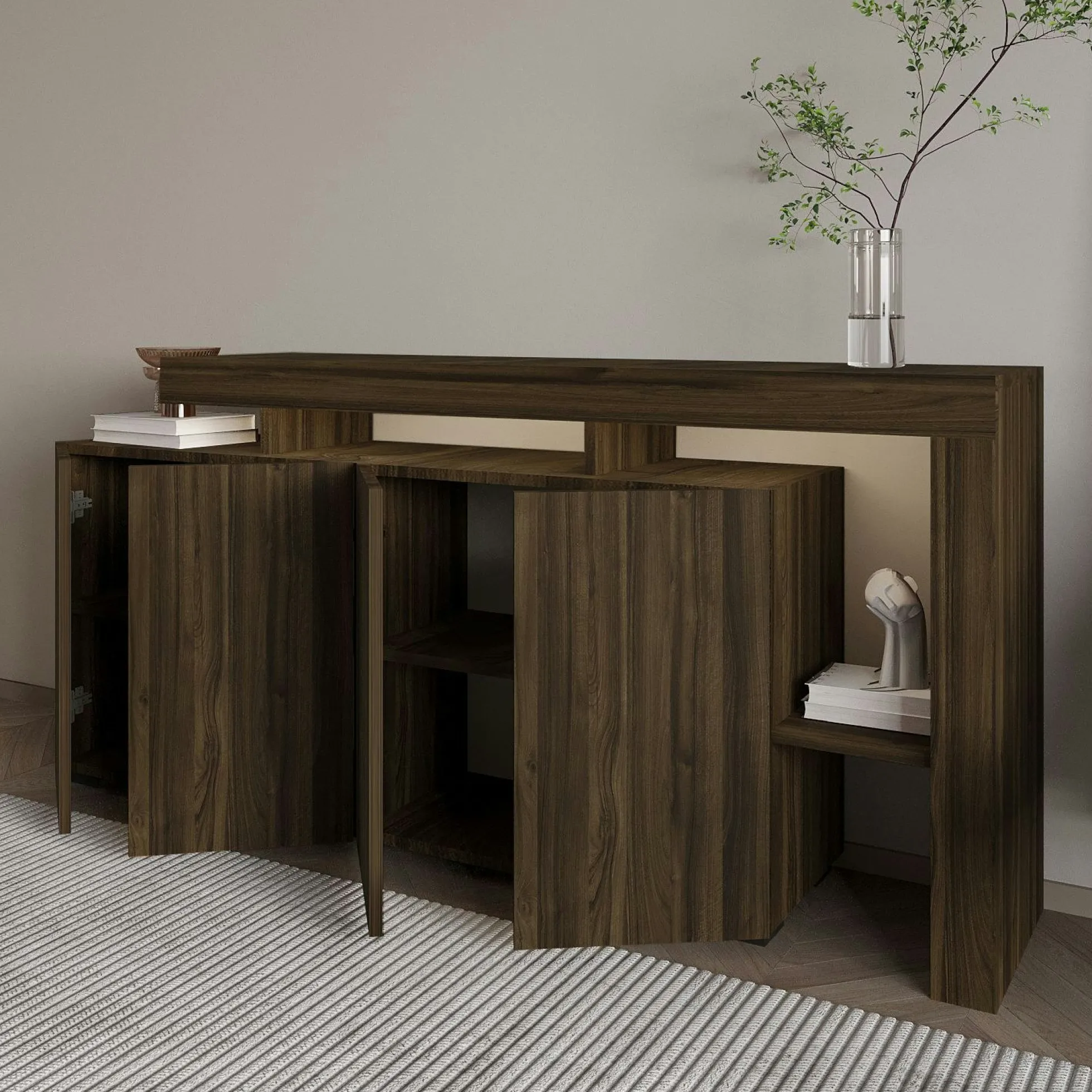Buffet 4 portes décor noyer à cadre ouvert AURA