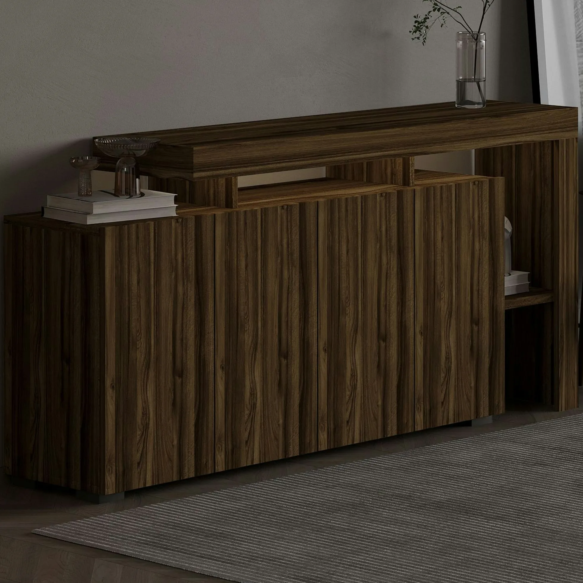 Buffet 4 portes décor noyer à cadre ouvert AURA