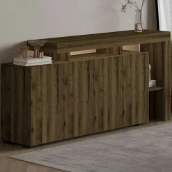Buffet 4 portes décor noyer clair à cadre ouvert AURA