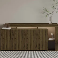 Buffet 4 portes décor noyer clair à cadre ouvert AURA