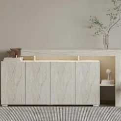 Buffet 4 portes décor travertin à cadre ouvert AURA