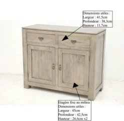 Buffet 2 portes exotique hévéa 110cm HELENA