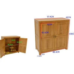 Buffet 4 portes hévéa massif exotique 97x100cm GALA