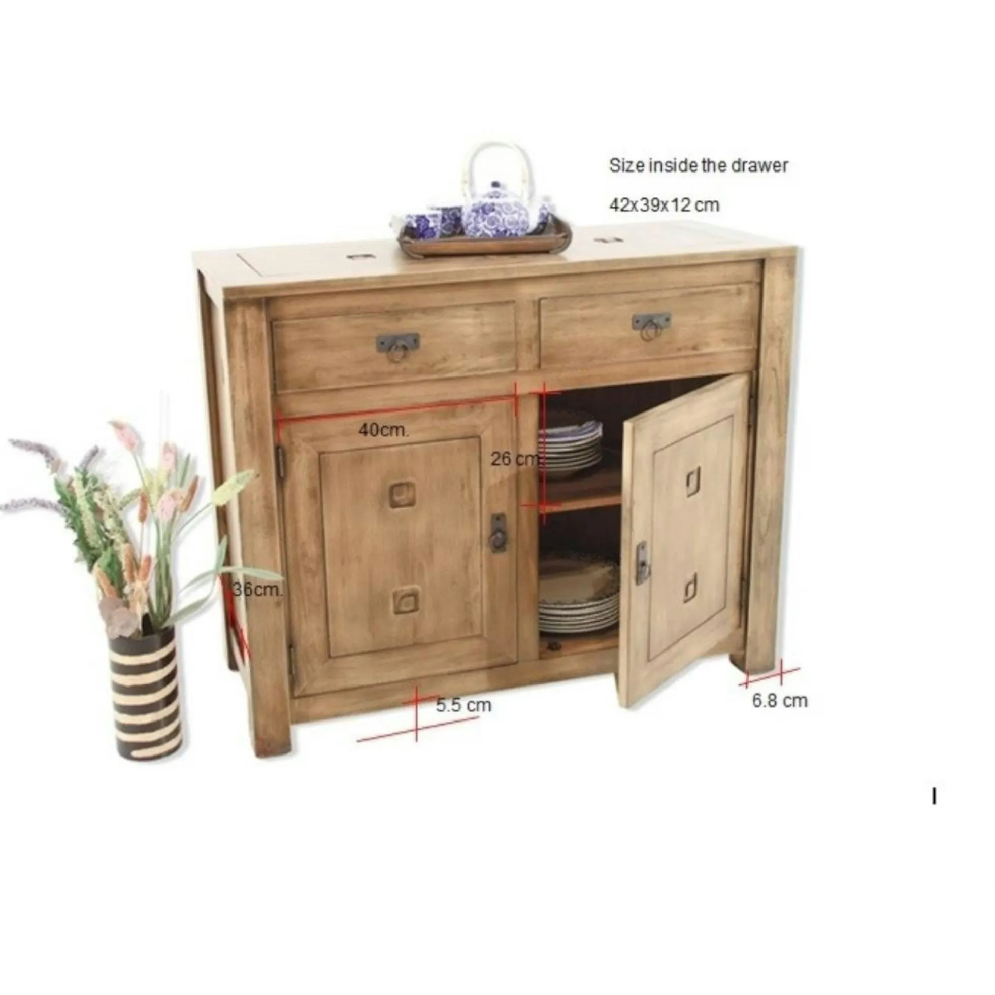 Buffet 2 portes hévéa 110x45x90cm TESSA