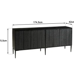 Buffet 4 portes motifs sculptés bois noir SURATE