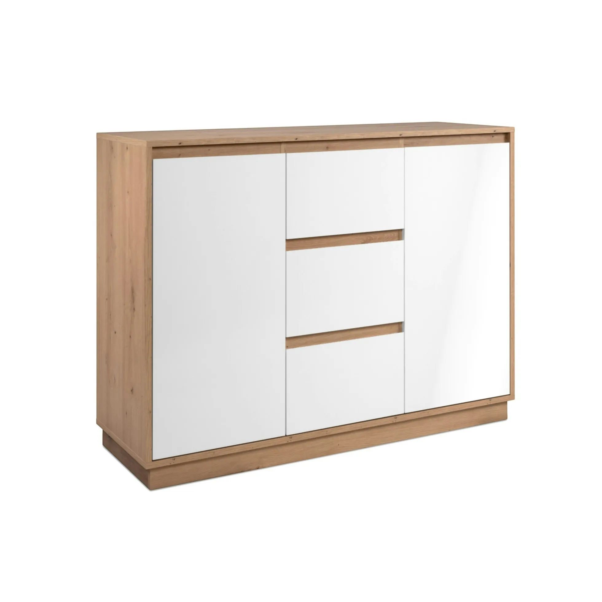 Buffet 2 portes 3 tiroirs décor bois et blanc ALVA