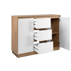 Buffet 2 portes 3 tiroirs décor bois et blanc ALVA