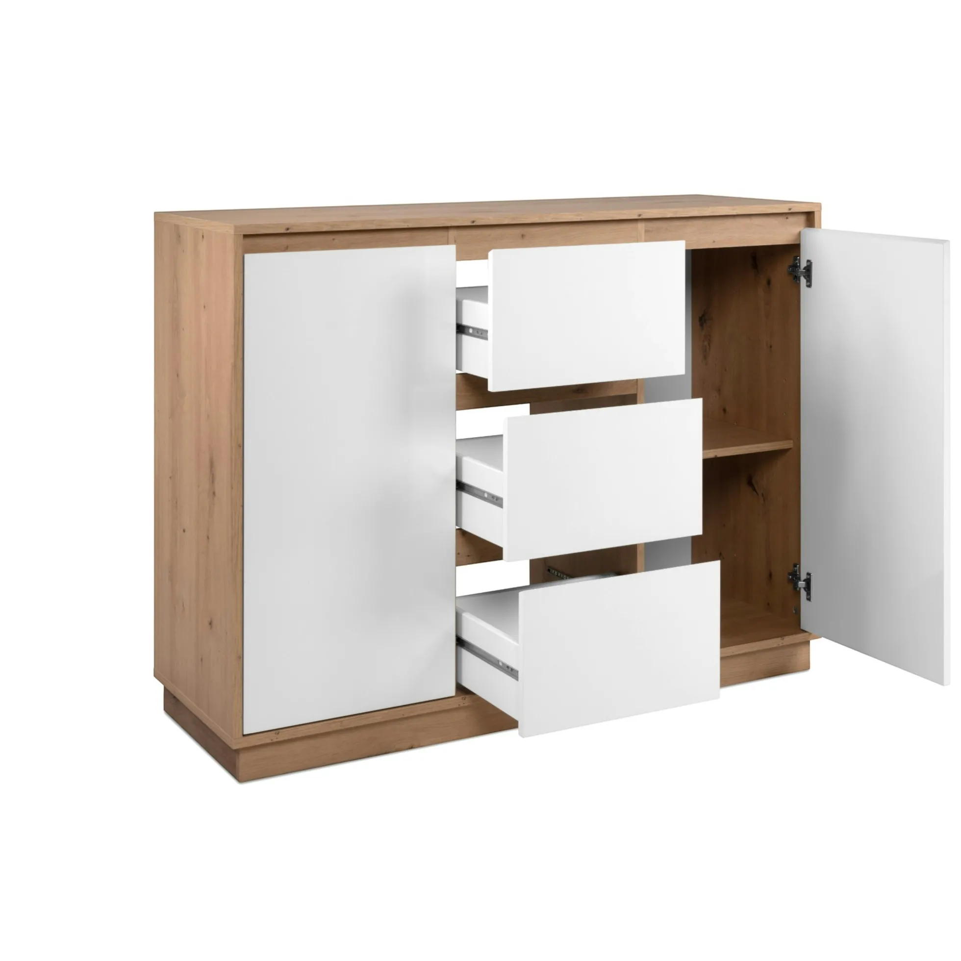 Buffet 2 portes 3 tiroirs décor bois et blanc ALVA