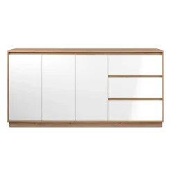 Buffet 3 portes 3 tiroirs décor bois et blanc ALVA