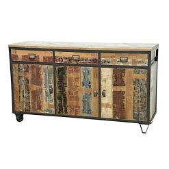 Buffet 3 portes, 3 tiroirs en Hévéa recyclé coloré et métal 150x45x85cm LOFT COLORS