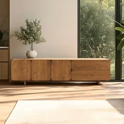Buffet 3 portes 2 tiroirs 200x48cm en bois de teck recyclé SWING