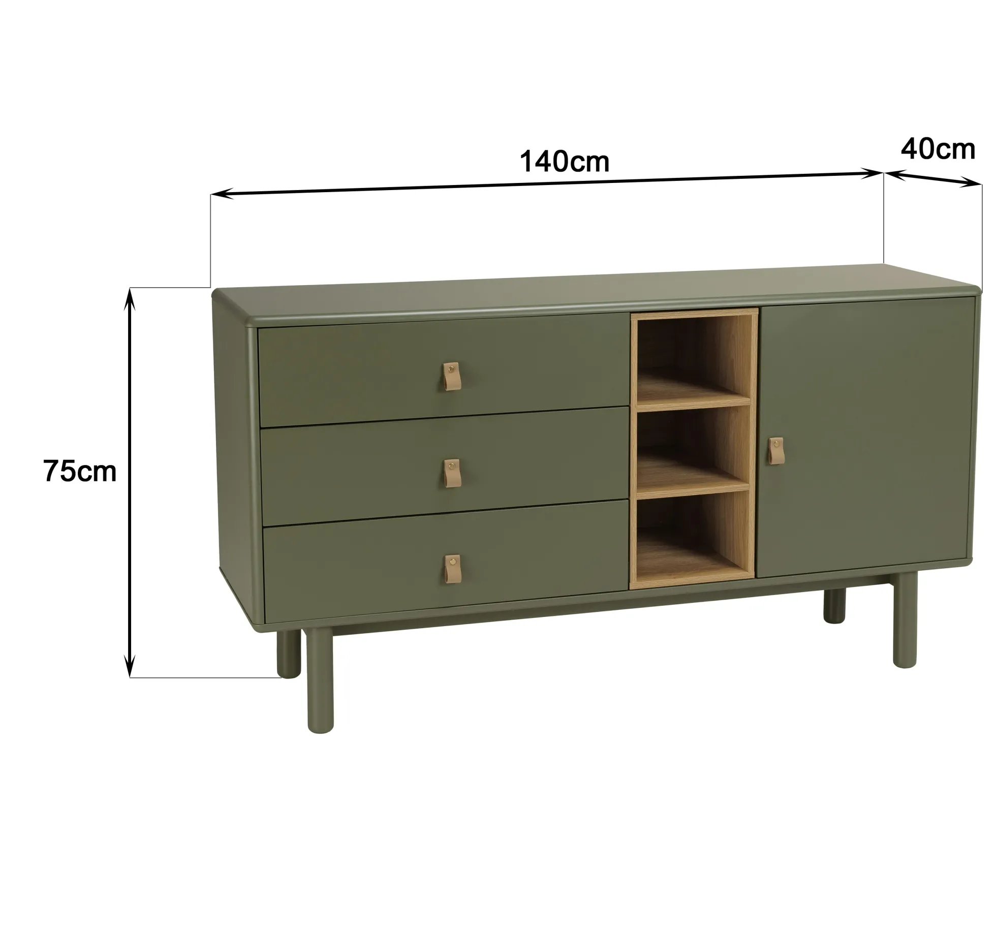 Buffet 1 porte 3 tiroirs bois vert nature GUILIN