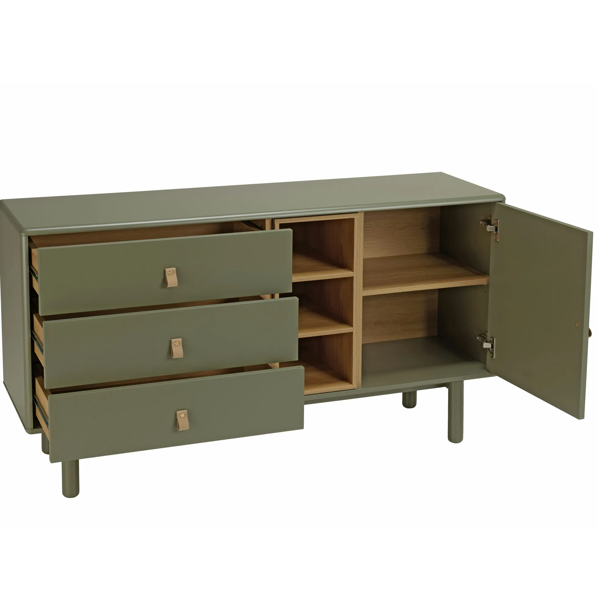 Buffet 1 porte 3 tiroirs bois vert nature GUILIN