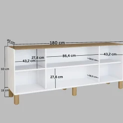 Buffet salle à manger blanc, cannage et effet noyer clair VAREN