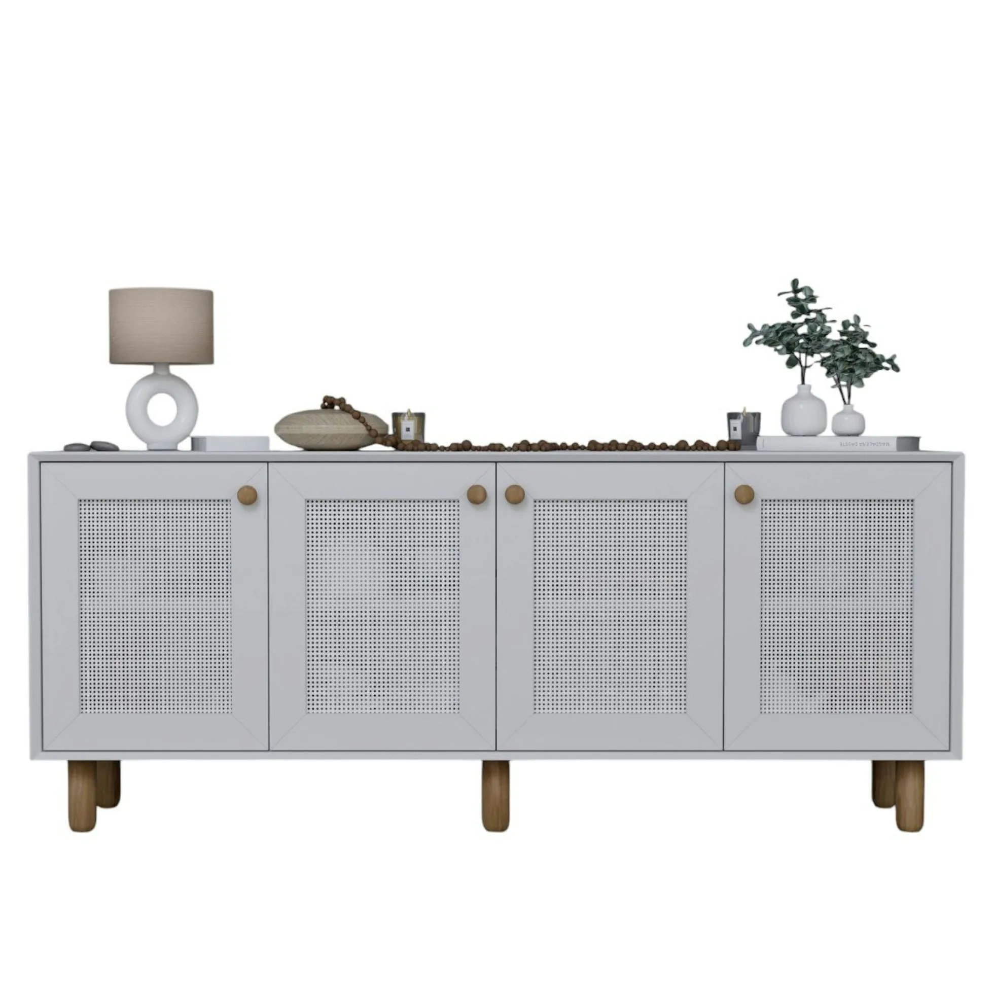 Buffet salle à manger blanc moderne, 4 portes cannage VAREN