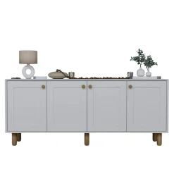 Buffet salle à manger blanc 4 portes à détail cadre VAREN