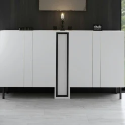 Buffet salle à manger blanc 4 portes colonne LED AURA