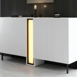 Buffet salle à manger blanc 4 portes colonne LED AURA