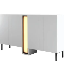 Buffet salle à manger blanc 4 portes colonne LED AURA