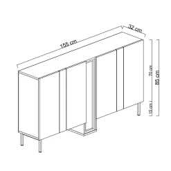 Buffet salle à manger blanc 4 portes colonne LED AURA