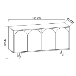 Buffet salle à manger effet bois 4 portes courbes grises VAREN